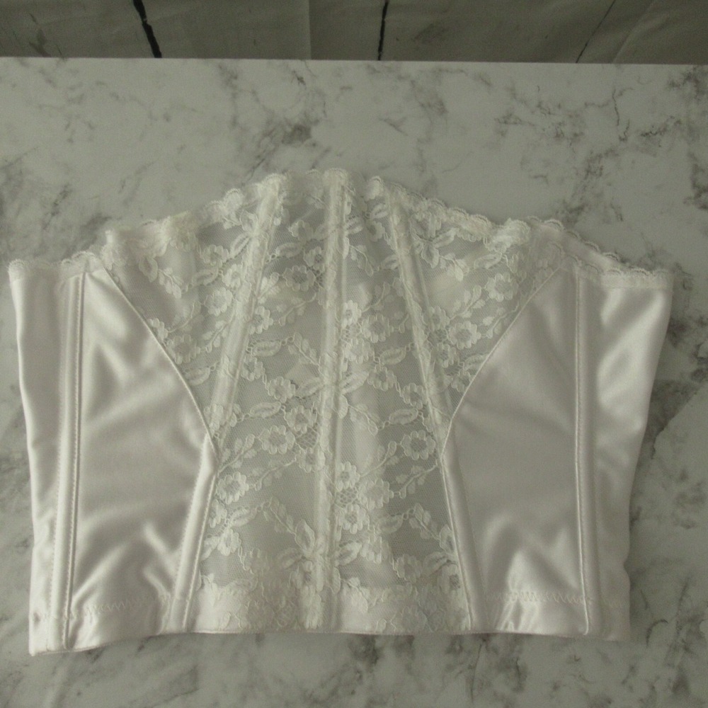Vintage Va Bien Bustier‎ Bra M Medium White Lace Push Up Corset Strapless